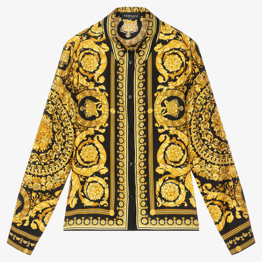 Versace-Золотистая шелковая блузка с принтом Barocco | Childrensalon Outlet