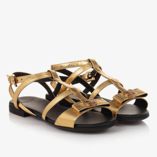 Versace-صندل جلد لون ذهبي للمراهقات | Childrensalon Outlet
