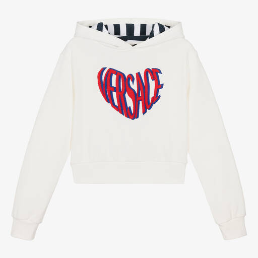 Versace-Teen Girls Ivory Heart Cotton Hoodie | Childrensalon Outlet