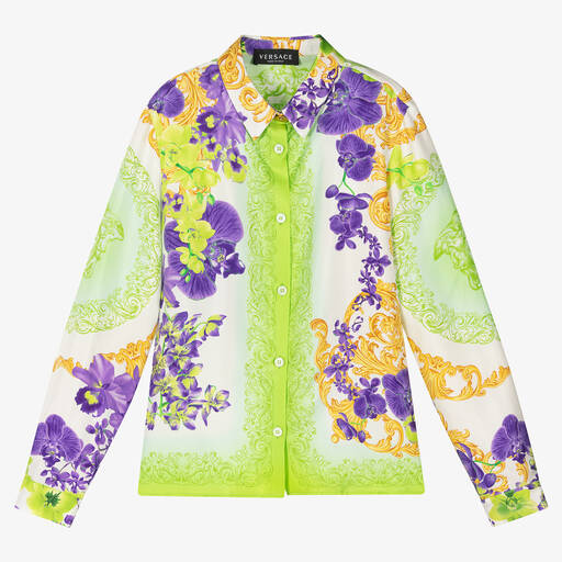 Versace-بلوز تينز بناتي حرير لون أبيض بنقشة ميدوسا | Childrensalon Outlet