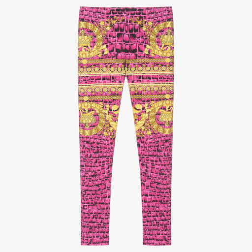 Versace-Teen Girls Pink Barocco Crocodile Leggings | Childrensalon Outlet