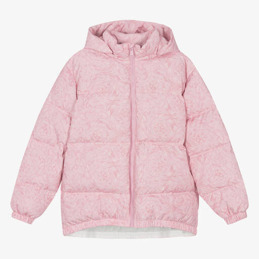 Versace-Teen Girls Pink Barocco Down Puffer Jacket | Childrensalon Outlet