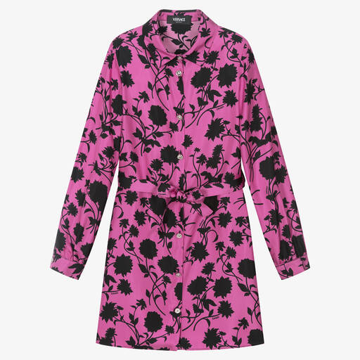 Versace-Teen Girls Pink & Black Floral Silk Dress | Childrensalon Outlet
