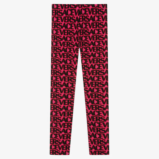 Versace-Teen Girls Pink & Black Logo Leggings | Childrensalon Outlet