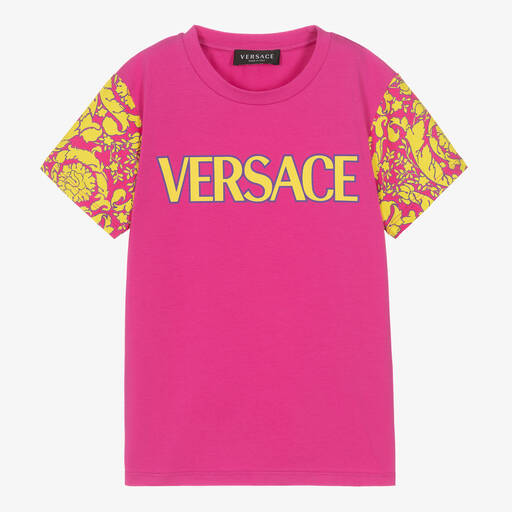 Versace-تيشيرت تينز بناتي قطن جيرسي لون زهري فيوشيا | Childrensalon Outlet