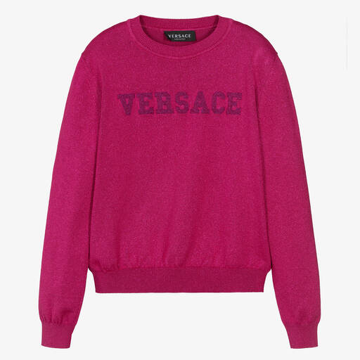 Versace-بلوفر لون زهري فيوشيا برّاق للمراهقات | Childrensalon Outlet