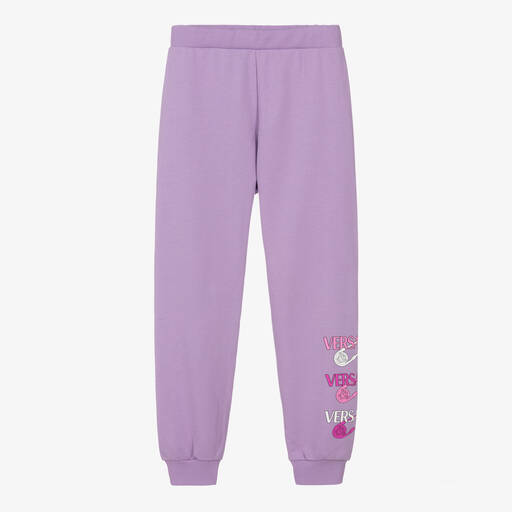 Versace-Teen Girls Purple Logo Cotton Joggers | Childrensalon Outlet