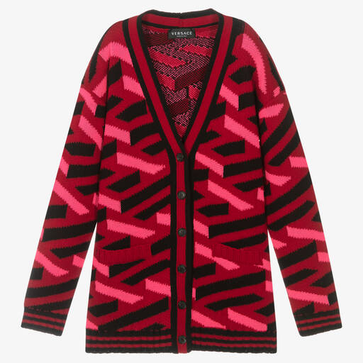Versace-Teen Girls Red La Greca Cardigan | Childrensalon Outlet