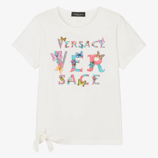 Versace-Teen Girls White Cotton T-Shirt | Childrensalon Outlet