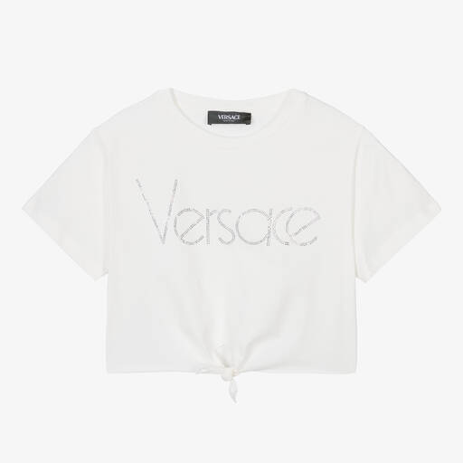 Versace-Teen Girls White Cropped Cotton T-Shirt | Childrensalon Outlet