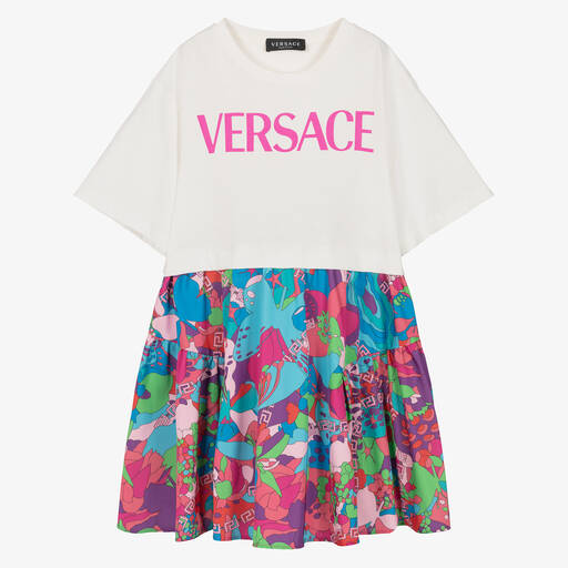 Versace-Teen Girls White & Pink Floral Dress | Childrensalon Outlet