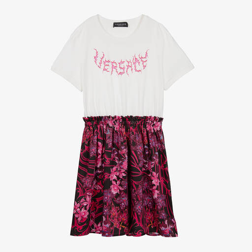 Versace-Бело-розовое платье с принтом Barocco | Childrensalon Outlet