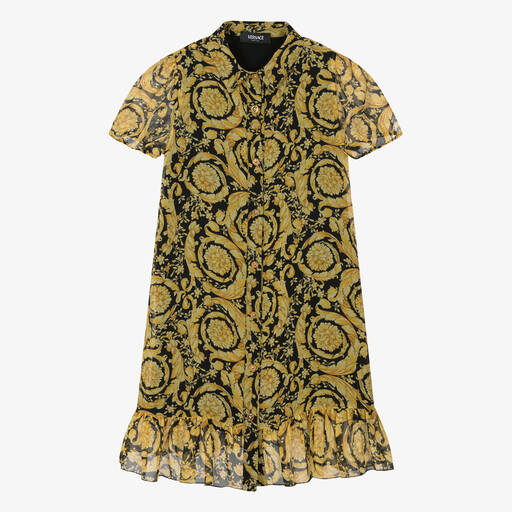 Versace-Teen Gold Barocco Print Silk Chiffon Shirt Dress | Childrensalon Outlet