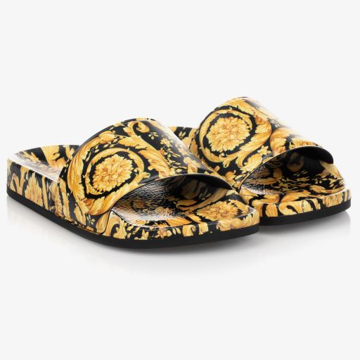 Versace-Золотистые шлепанцы в стиле Barocco для подростков | Childrensalon Outlet