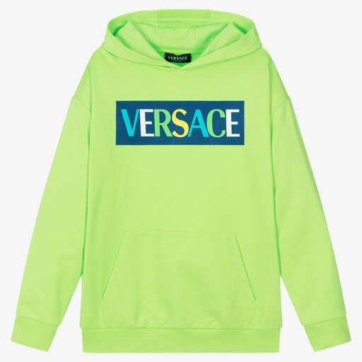 Versace-توب هودي تينز قطن لون أخضر ليموني | Childrensalon Outlet