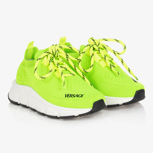 Versace-Teen Neon Green Knitted Trigreca Trainers | Childrensalon Outlet