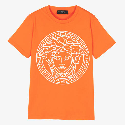 Versace-Teen Orange Medusa Cotton T-Shirt | Childrensalon Outlet