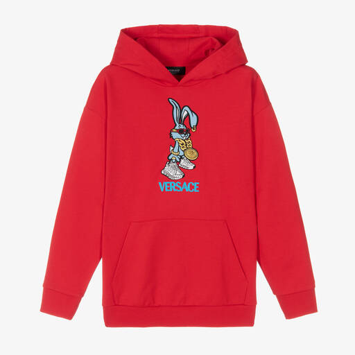 Versace-Teen Red Bunny Logo Hoodie | Childrensalon Outlet