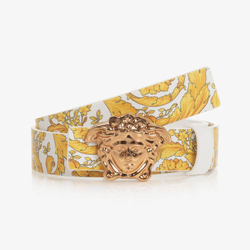 Versace-Teen White & Gold Leather Barocco Belt | Childrensalon Outlet