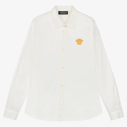 Versace-Белая рубашка с золотистым акцентом Medusa | Childrensalon Outlet