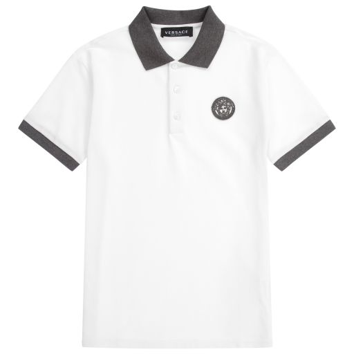 Versace-Weißes Polohemd mit Logo für Teens | Childrensalon Outlet