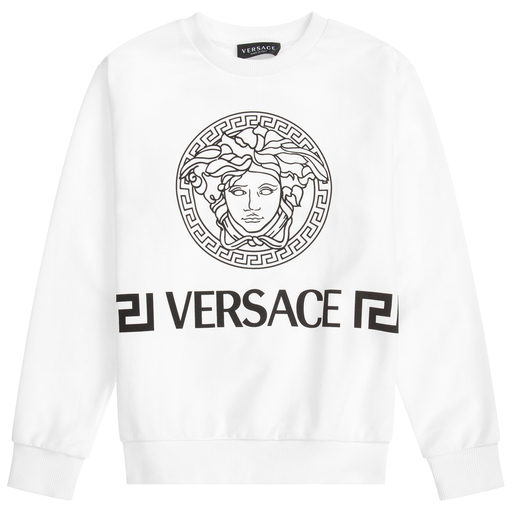 Versace-سويتشيرت مادوسا قطن لون أبيض وأسود | Childrensalon Outlet