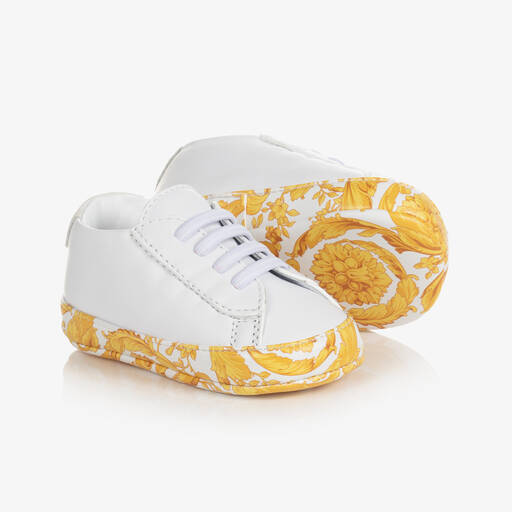 Versace-White Barocco Leather Pre-Walker Shoes | Childrensalon Outlet