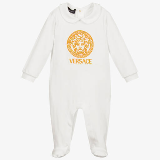 Versace-White & Gold Medusa Babygrow | Childrensalon Outlet