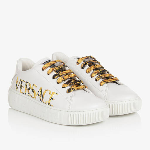 Versace-Baskets blanches en cuir Barocco | Childrensalon Outlet