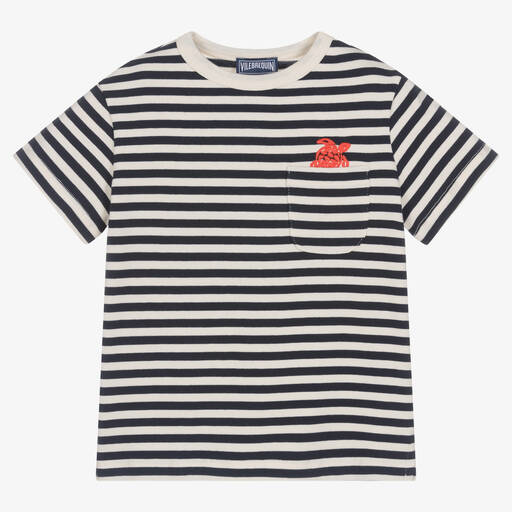 Vilebrequin-Boys Blue & Ivory Cotton T-Shirt  | Childrensalon Outlet