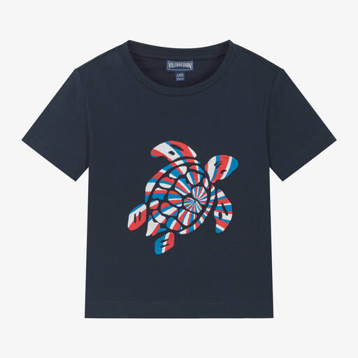 Vilebrequin-Boys Blue Organic Cotton Turtle T-Shirt | Childrensalon Outlet