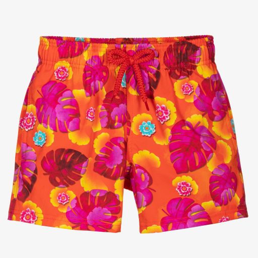 Vilebrequin-Boys Orange Floral Swim Shorts | Childrensalon Outlet