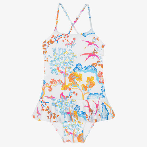 Vilebrequin-Girls White & Blue Tropical Swimsuit | Childrensalon Outlet