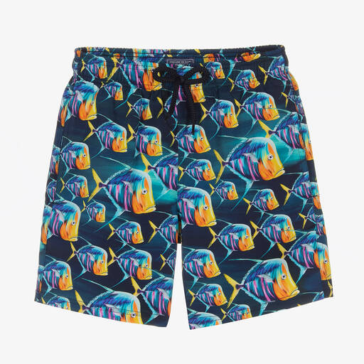 Vilebrequin-Teen Boys Blue Fish Print Swim Shorts | Childrensalon Outlet
