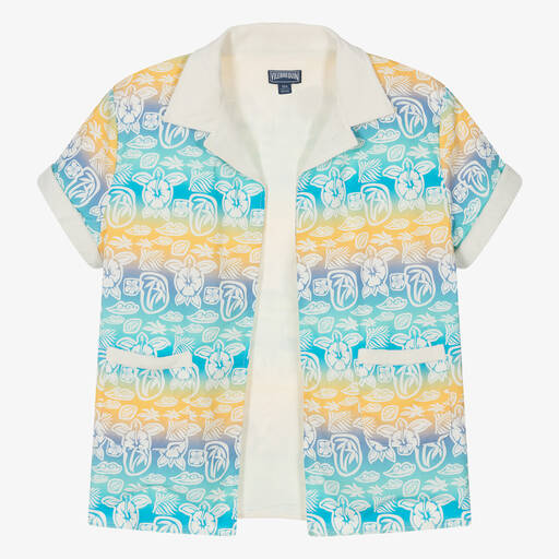 Vilebrequin-Teen Boys Blue Floral Open Shirt | Childrensalon Outlet