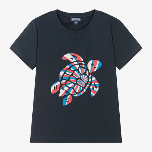 Vilebrequin-Teen Boys Blue Organic Cotton Turtle T-Shirt | Childrensalon Outlet