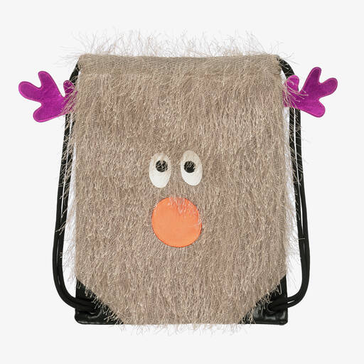 Wauw Capow-Beige Fluffy Reindeer Drawstring Bag (31cm) | Childrensalon Outlet