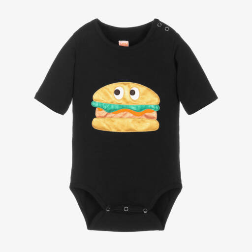Wauw Capow-Boys Black Burger Bodysuit | Childrensalon Outlet