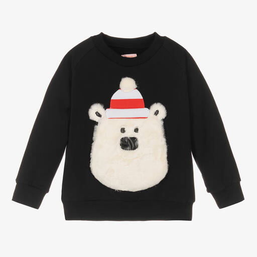 Wauw Capow-Boys Black Cotton Polar Bear Sweatshirt | Childrensalon Outlet
