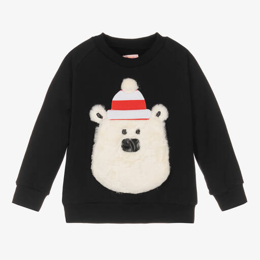 Wauw Capow-Sweat-shirt coton noir ours polaire | Childrensalon Outlet