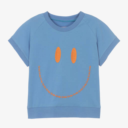Wauw Capow-Boys Blue Cotton Smile T-Shirt | Childrensalon Outlet