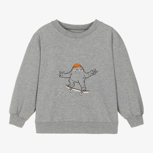 Wauw Capow-Boys Grey Monster Jersey Sweatshirt | Childrensalon Outlet