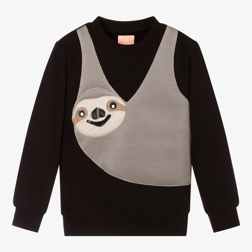 Wauw Capow-Sweatshirt mit Faultier in Schwarz und Beige | Childrensalon Outlet