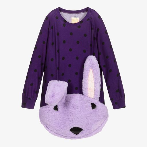 Wauw Capow-Темно-фиолетовое платье с кроликом | Childrensalon Outlet
