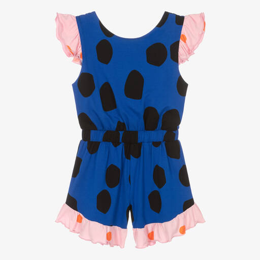 Wauw Capow-Girls Blue Dots Playsuit | Childrensalon Outlet