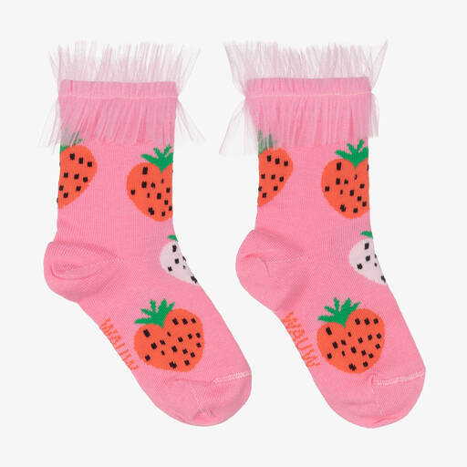 Wauw Capow-Chaussettes roses à fraises fille | Childrensalon Outlet