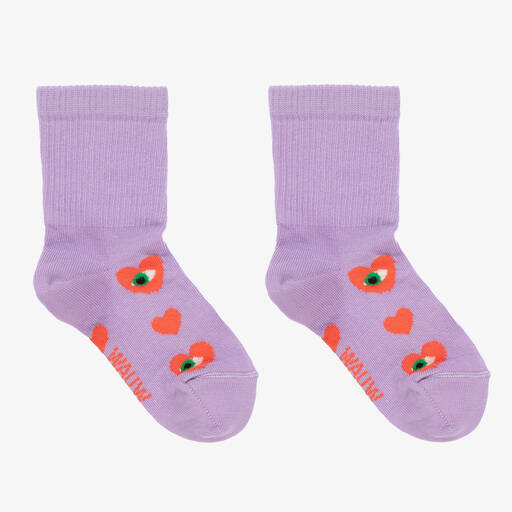Wauw Capow-Girls Purple & Red Heart Socks | Childrensalon Outlet