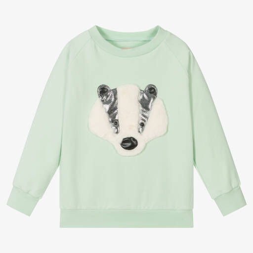 Wauw Capow-Green Cotton Badger Sweatshirt | Childrensalon Outlet