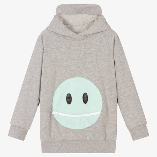 Wauw Capow-Grey Cotton Zip Face Hoodie | Childrensalon Outlet