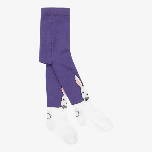 Wauw Capow-Purple & White Bunny Tights | Childrensalon Outlet